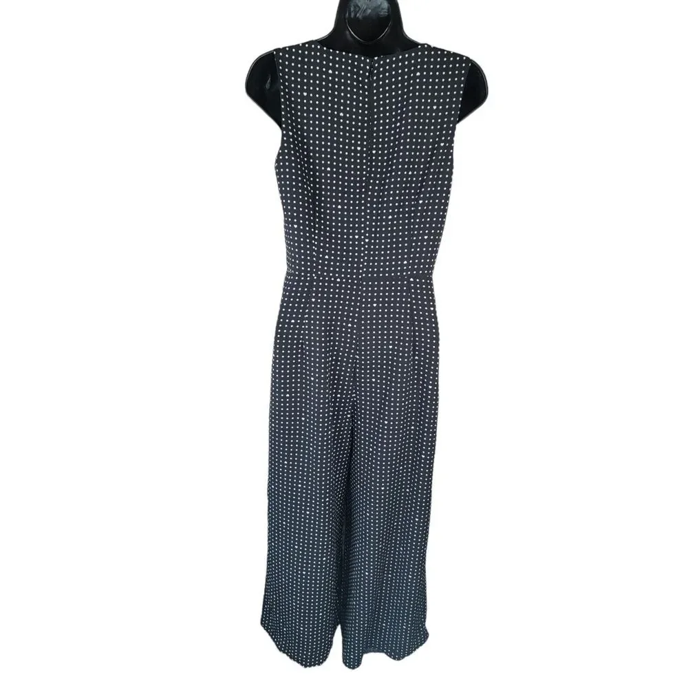 Karl Lagerfeld Paris Black White Polka Dot Hearts Crop Wide Leg Jumpsuit Size 2‎